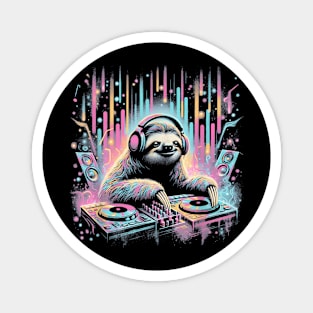 Sloth Wearing Headphones Music  Turntables Magnet